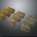 Square Shaped Grain Cereal Bars in Yellow Brown and Gray on Dark Surface 3d model