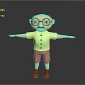 Elderly Man Standing With Large Glasses Green Short Sleeved Shirt Brown Shorts And Outstretched Arms
