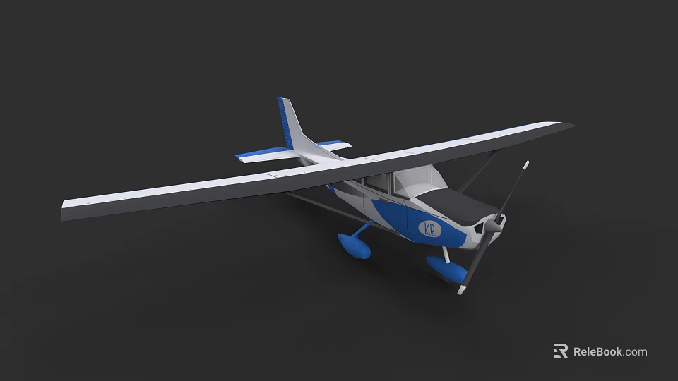 Blue And White Small Airplane With Single Engine Wings And Propeller 3d model 