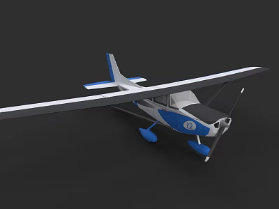 Blue And White Small Airplane With Single Engine Wings And Propeller 3d model
