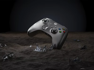 Premium Silver Gaming Controller With Ergonomic Grip And Broken Glass Details 3d model