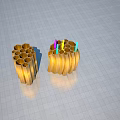 Two Golden Honeycomb Structure Objects With Colorful Thin Rods Inside