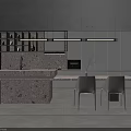 Modern Restaurant Interior Featuring Open Kitchen With Island Counter And Stylish Seating 3d model