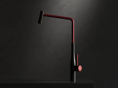 Stylish Modern Red And Black Faucet Featuring Sleek Curved Spout Design 3d model