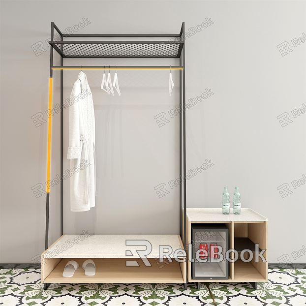 Modern Clothes Hanger Hotel Homestay Wardrobe Simple Steel Frame Wardrobe Rack Hotel Mini Refrigerator model