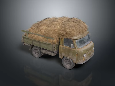 Vintage Green Utility Truck Loaded With Hay For Rural Transportation 3d model