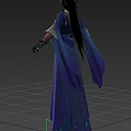 Game and Movie Character in Blue Traditional Dress with Flowing Sleeves and Floral Patterns