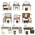 Stylish Dressing Tables With Mirrors Stools Drawers And Cosmetic Storage 3d model