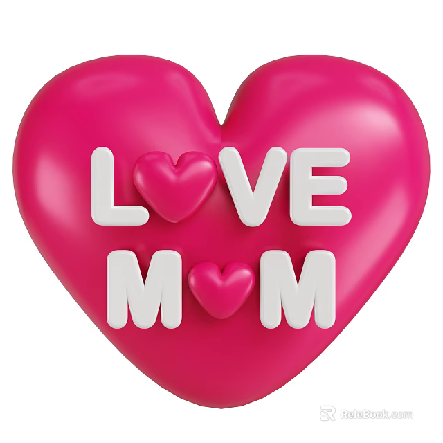 Pink Heart Shaped Decorative Ornament Set With LOVE MOM Lettering And Small Hearts 3d model 