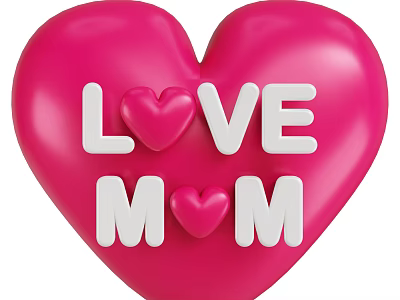 Pink Heart Shaped Decorative Ornament Set With LOVE MOM Lettering And Small Hearts 3d model