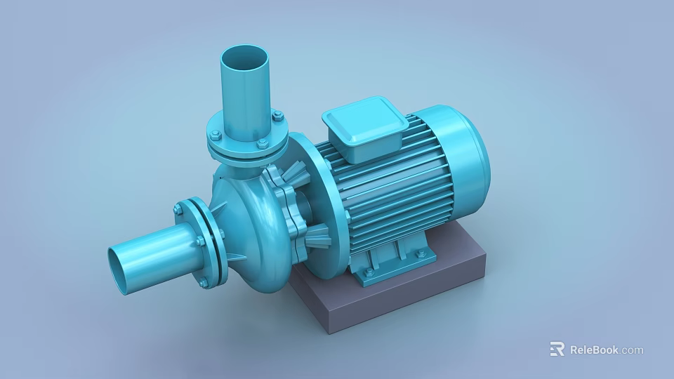 Blue Industrial Pump With Electric Motor And Metal Base For Industrial Applications 3d model 