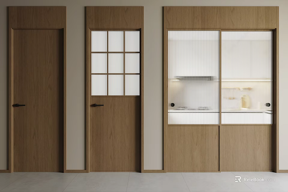 Modern Wooden Hinged Doors With Different Glass Panel Designs For Interior 3d model 