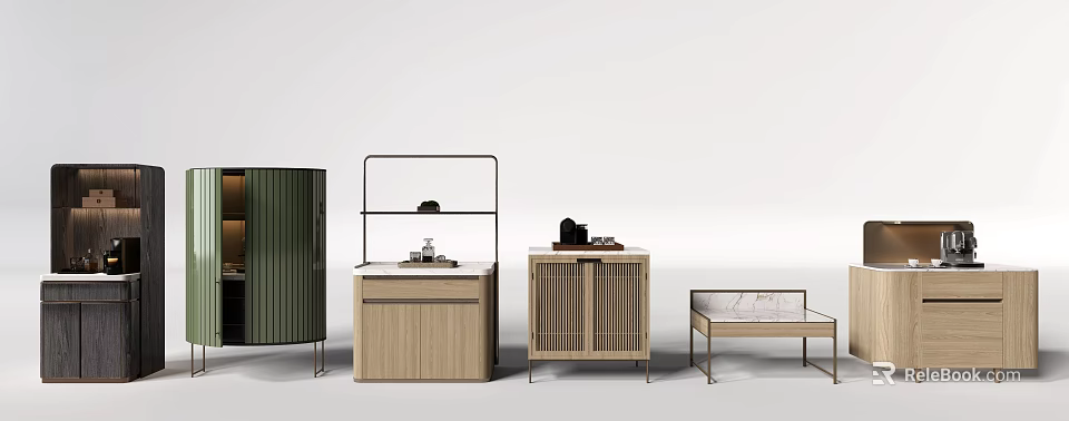 Minimalist Storage Cabinet Shelf With Wooden Body Metal Frame And Open Shelves 3d model 