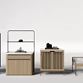 Minimalist Storage Cabinet Shelf With Wooden Body Metal Frame And Open Shelves
