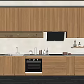 Modern Wooden Kitchen Cabinets With Countertop Oven Range Hood And Tile Floor