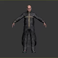 Bald Male Character With Fantasy Creature In Dark Robe And Cross Strap Design Look