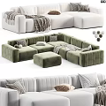 Cozy Modern Green And White Velvet Sectional Sofa With Pillows And Throw Blankets