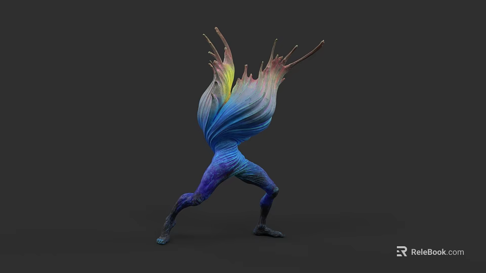 Dynamic Game Movie Character With Colorful Flowing Wings And Blue Purple Body 3d model 