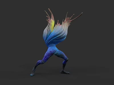 Dynamic Game Movie Character With Colorful Flowing Wings And Blue Purple Body 3d model