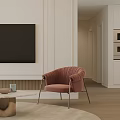 Modern Living Dining Room Interior Design With Large TV Pink Armchair And Golden Chandelier