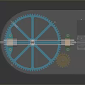 Mechanical Transmission Device With Blue Gear Yellow Pinion Motor Green Components And White Base