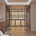 Elegant Wine Cellar Interior Design With Glass Door Metal Frame And Wine Bottles