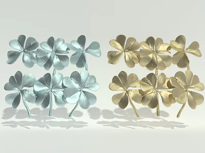 Blue And Gold Clover Plants With Shiny Leaves Arranged In Rows 3d model