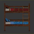 Kids Wooden Bunk Bed With Red Blue Mattress And Soft Pillow Design