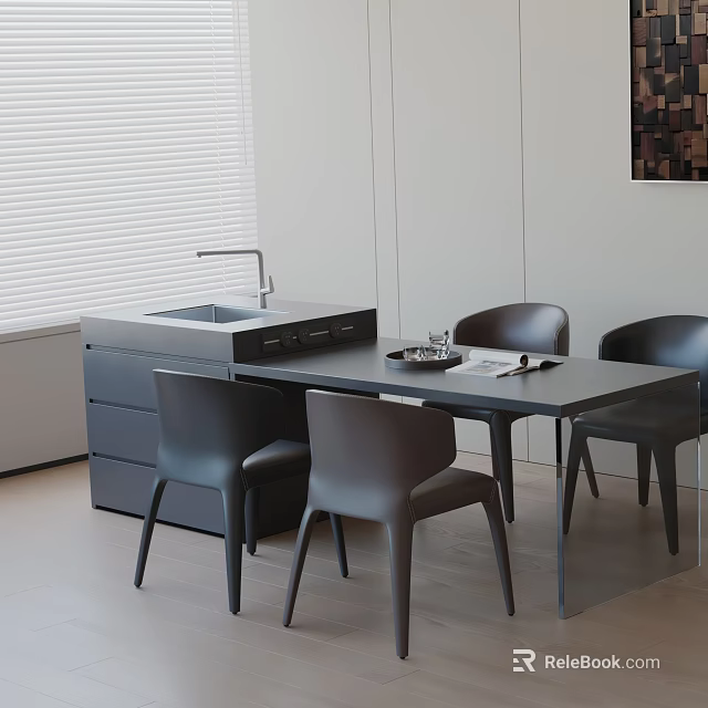 Modern Dining Table Set With Black Chairs And Sleek Countertop Sink Design 3d model