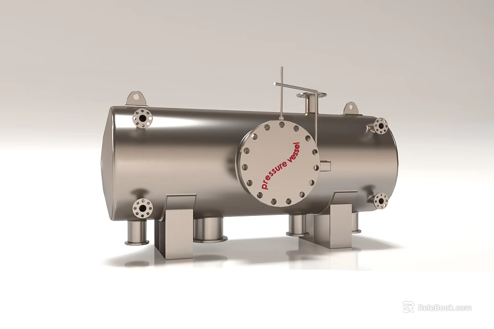 Stainless Steel Industrial Storage Tank With Flange Cover Support Legs And Multiple Ports 3d model 