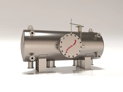 Stainless Steel Industrial Storage Tank With Flange Cover Support Legs And Multiple Ports 3d model