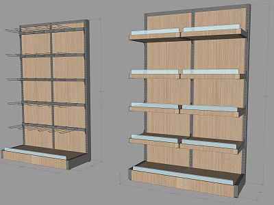 Wooden Display Shelves With Metal Frames And Multiple Tiers For Retail Product 3d model