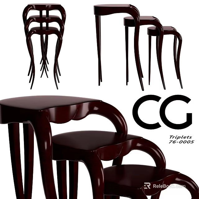 Dark Brown Wooden Dining Table With Matching Curved Leg Chairs And Classic Design 3d model 