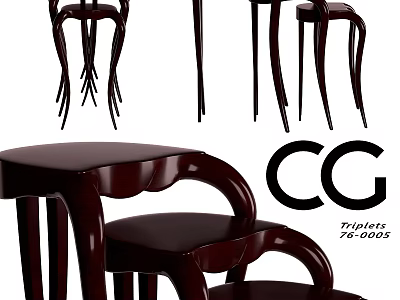 Dark Brown Wooden Dining Table With Matching Curved Leg Chairs And Classic Design 3d model
