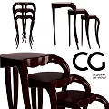 Dark Brown Wooden Dining Table With Matching Curved Leg Chairs And Classic Design