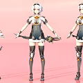Game Movie Character Design With White Short Hair Mechanical Outfit Three Angles