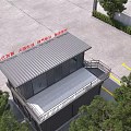 Mini Fire Station Exterior With Red Roller Shutter Fire Alarm Phone 119 And Staircase