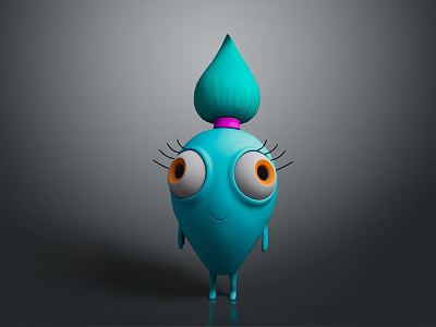 Cute Turquoise 3D Game Movie Character With Big Eyes And Long Eyelashes 3d model