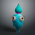 Cute Turquoise 3D Game Movie Character With Big Eyes And Long Eyelashes