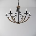 Modern Wooden And Metal Chandelier With Six Curved Arms And Candle Bulbs