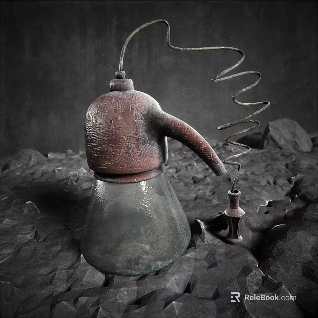 Rustic Metal Decorative Ornament Set Featuring Spiral Design And Natural Stone Base 3d model 