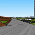 Urban Waterfront Landscape Design With High Rise Buildings Green Spaces And Pedestrian Paths