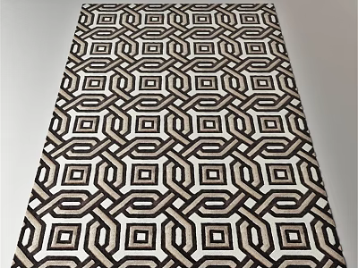 Stylish Square Rug with Geometric Pattern in Brown Beige and White Design 3d model
