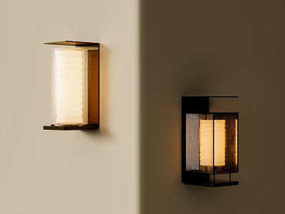 Modern Wooden Frame Wall Lamps With Frosted Glass Shade And Warm Light 3d model