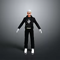 Man In Black Jacket And Pants With White Gloves Shoes Glasses Standing In Gray Background