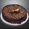 Decadent Chocolate Cake With Chocolate Drizzle Chopped Nuts Fresh Strawberries On White Plate