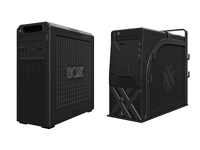 Black Desktop Computer Cases With Mesh Front Panel And Geometric Design Details 3d model