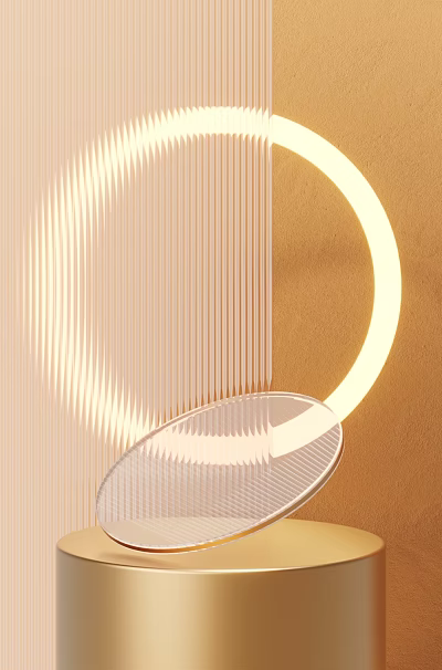 Commercial Decorative Display Equipment with Illuminated Ring Vertical Stripes and Transparent Wavy Elements 3d model