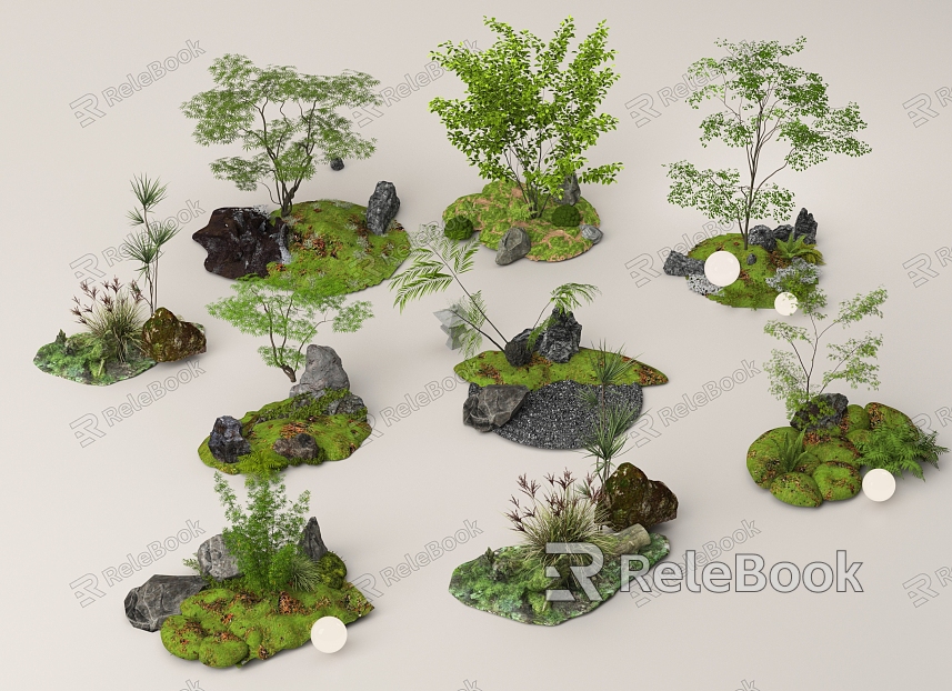 Courtyard sketch plant combination plant landscaping plant pile landscape stone stone micro terrain model