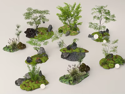 Small Green Plant Landscapes With Various Trees Grass Stones And Independent Small Ecosystems 3d model